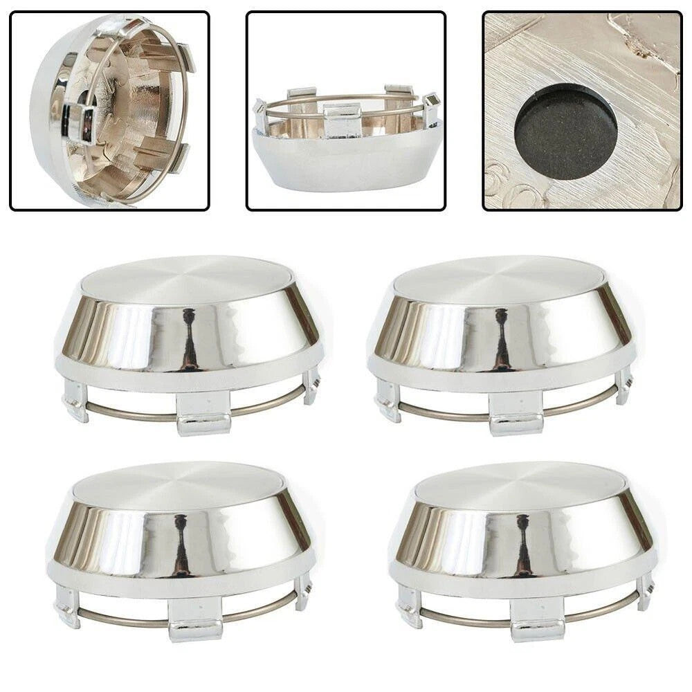 4x For Wheel Center Cap Universal Rim Chrome Hub Cap No Logo Silver Base 60mm UK