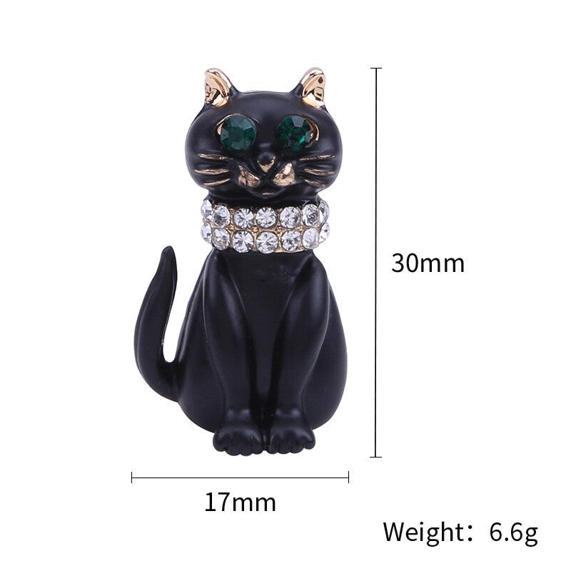 Vintage Style Black Enamel Crystal Cute Cat kitten Charm Animal Brooch Pin Gift