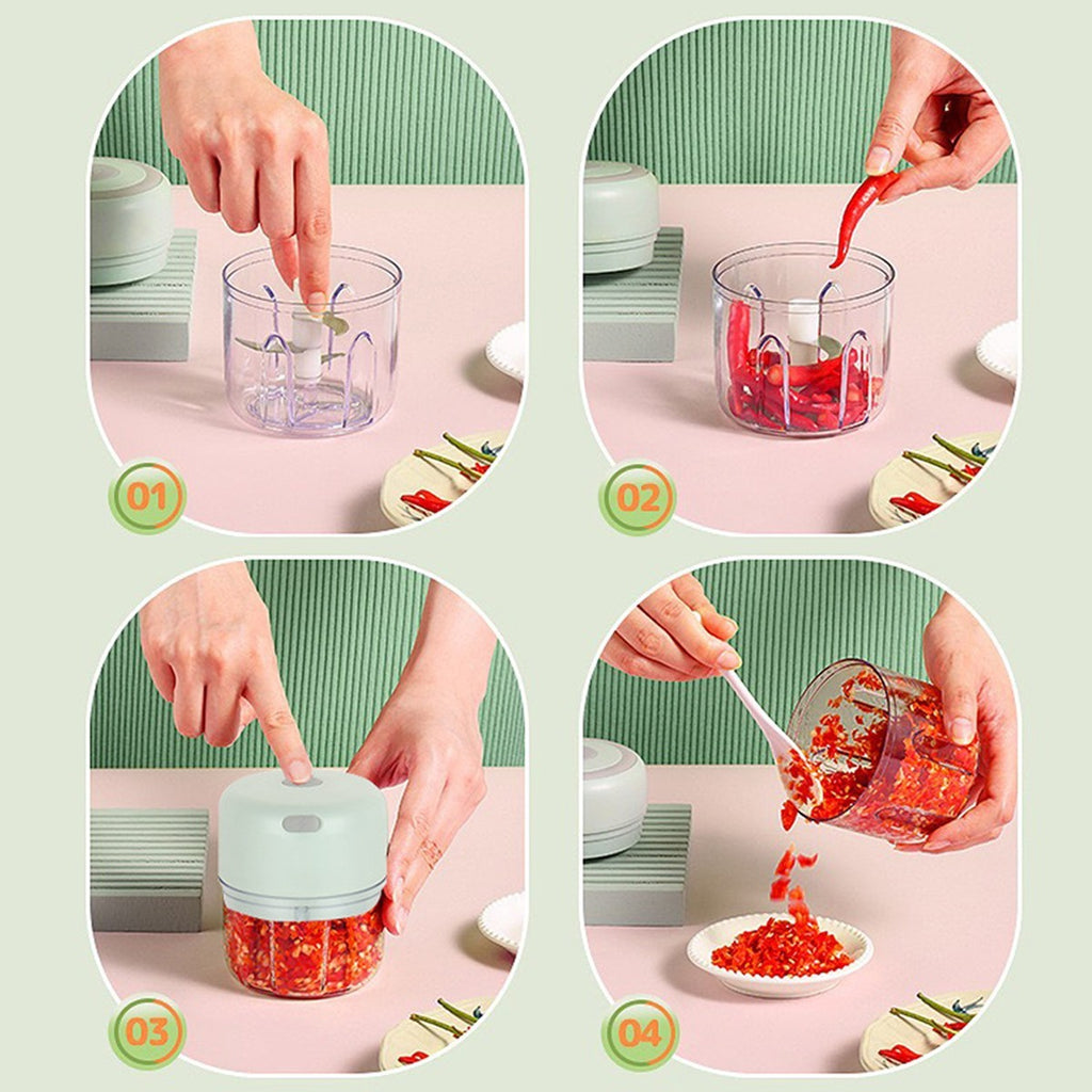 Mini Food Chopper Electric Garlic Mincer Vegetable Cutter 250ml Kitchen Green UK