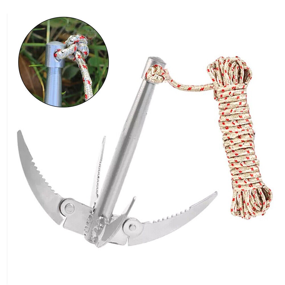 Fishing & Rock Climbing Claw With Rope Folding Boats Anchor Grappling Hook Tool