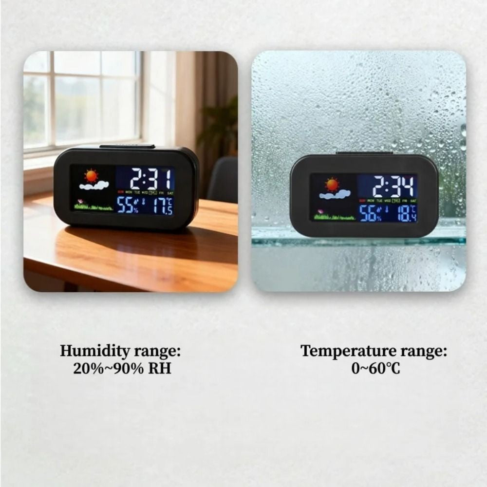 Weather Forecast Digital Alarm Clock W/ Backlight Temperature Humidity LED Clock