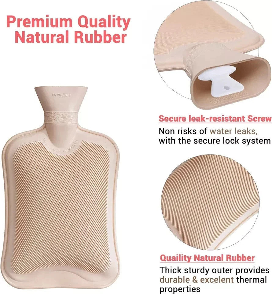 Large 2L Natural Rubber Hot Water Bottle With Warm Faux Fur Fleece Knitted Cover