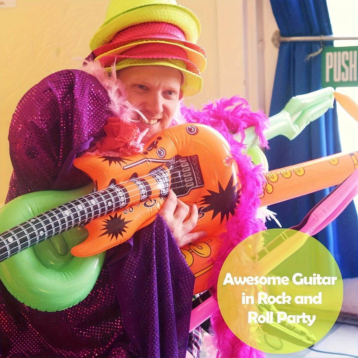 10pcs Inflatable Guitars+1pc Air Pump (Random Color) 80s Rock Star Party Decor