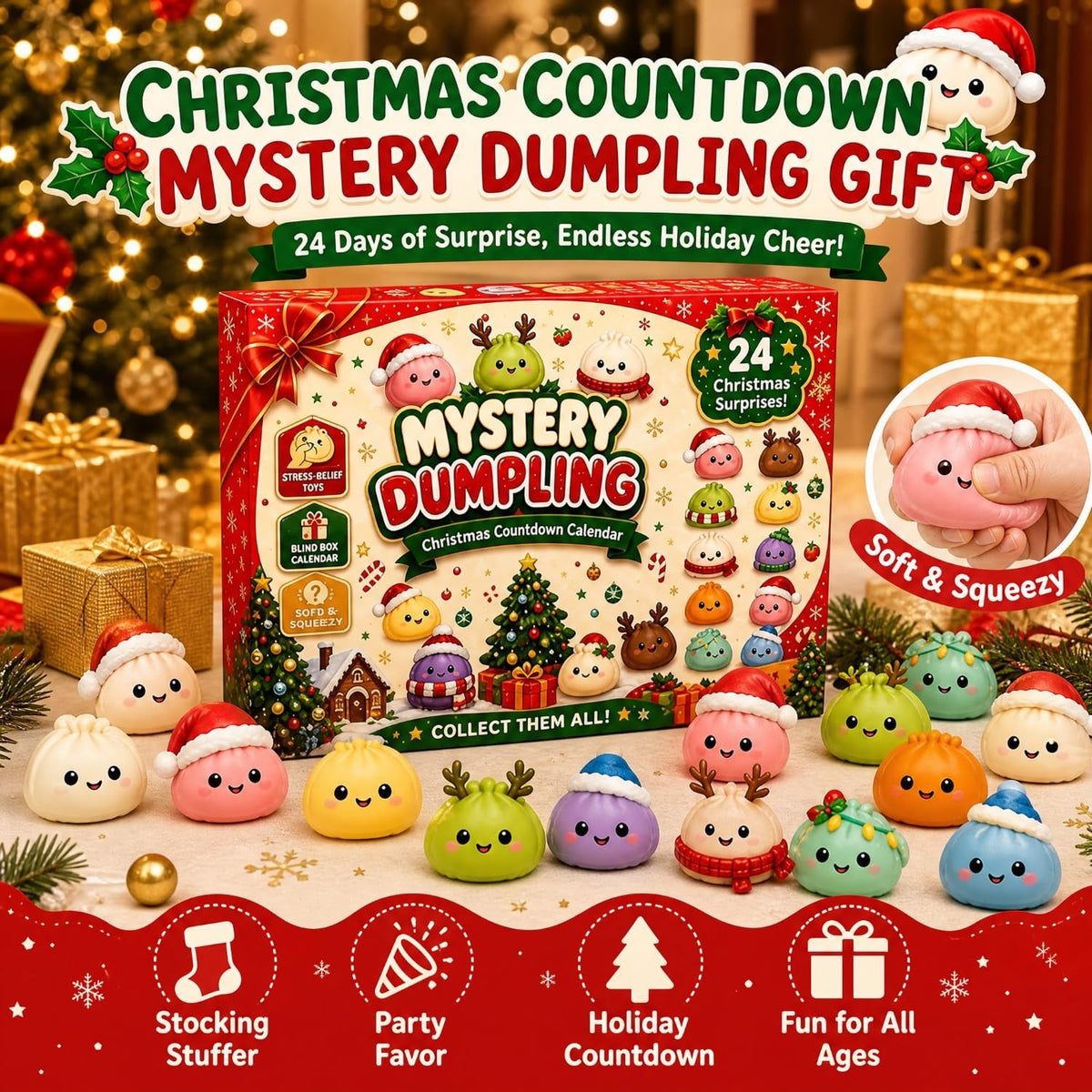 Christmas Advent Calendar 2026 for Adults, 24 Day Dumpling Squishy Countdown
