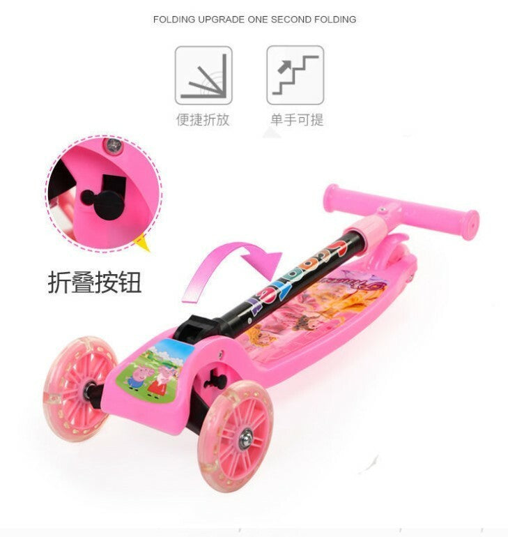 Kids Scooter Child Kick Flashing LED Light Up 3 Wheel Push Adjustable Folding