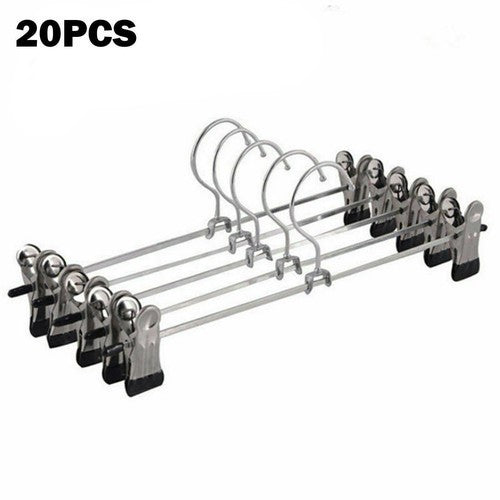 20-Strong Metal Clips Hangers Chrome Clothes Coat Trouser Skirt Non-slip Rack