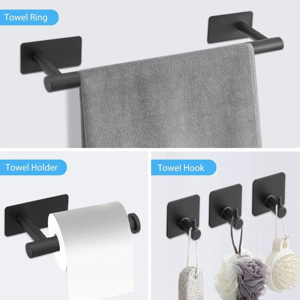 5pcs Bathroom Accessories Set No Drilling Towel and Toilet Roll Holder Set