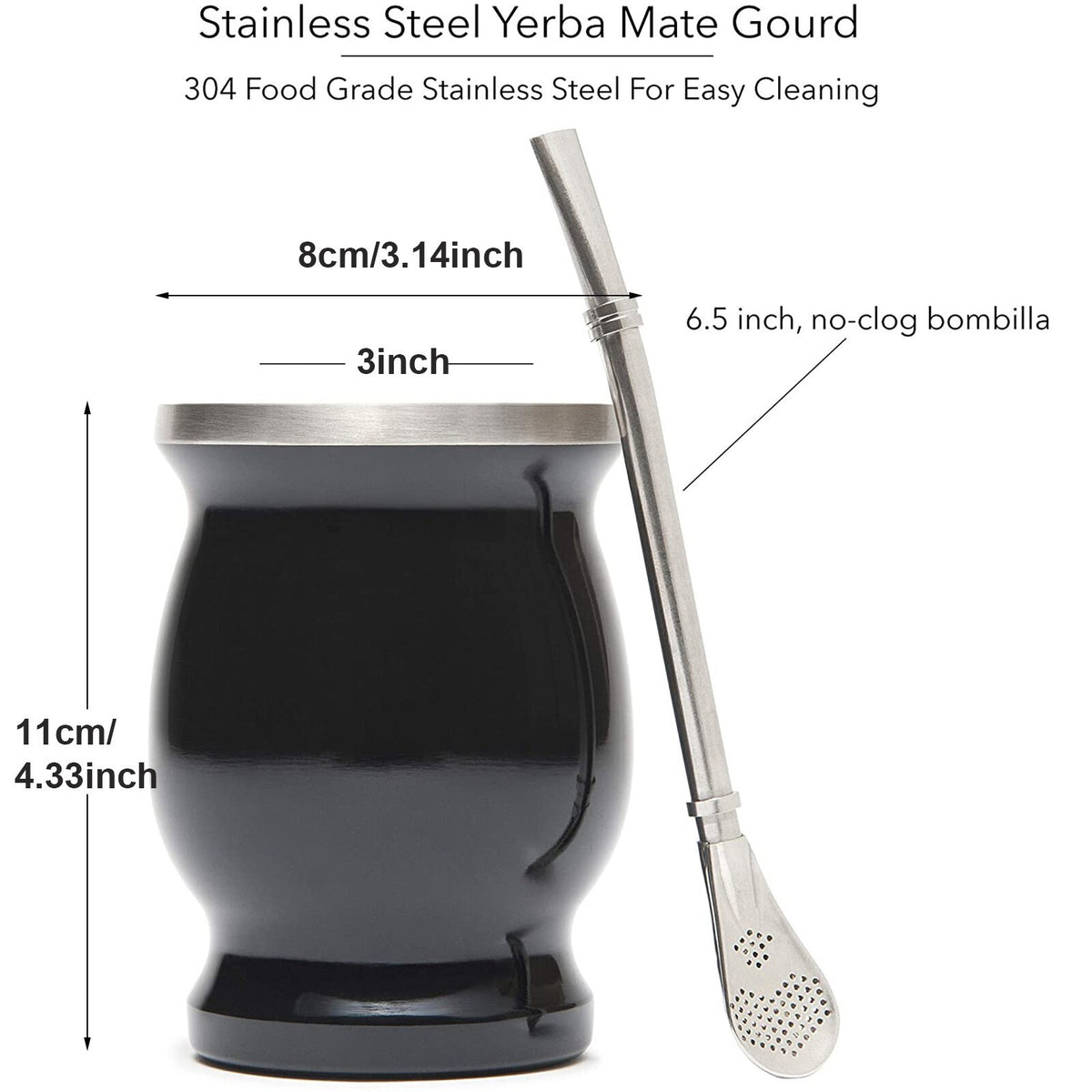 8oz Yerba Mate Gourd Set Double-Wall Yerba Mate Cup Bombilla Straw Mate Tea Cup