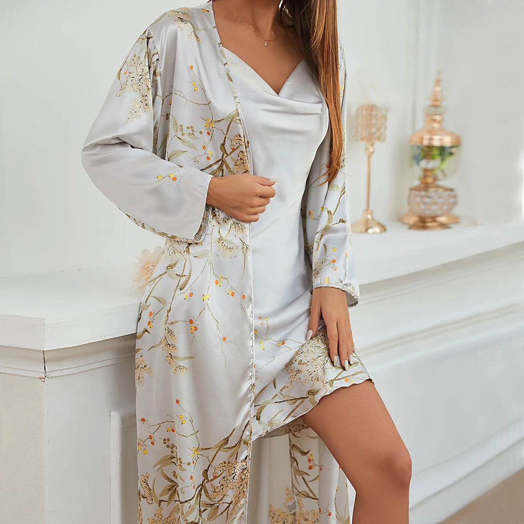 Women's Four Seasons Home Furnishing Lace Up Pajama Pajama Dresses Two Piece Set