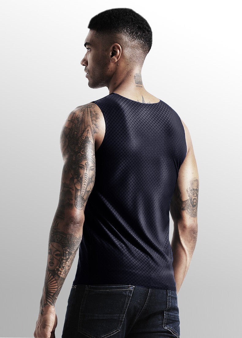 Men's ice silk Undershirts Sleeveless Underwear Race beam Vest Mesh Cool Tagless