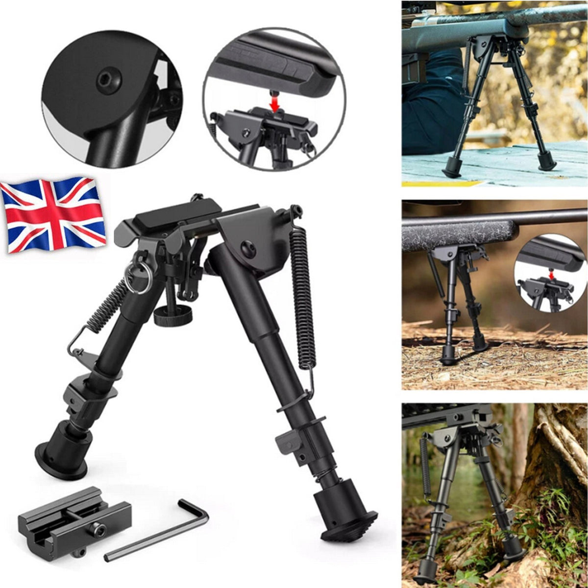360°Swivel Sling Bipod Spring Picatinny Rail Tactical Bipod Mount Stud Air Rifle