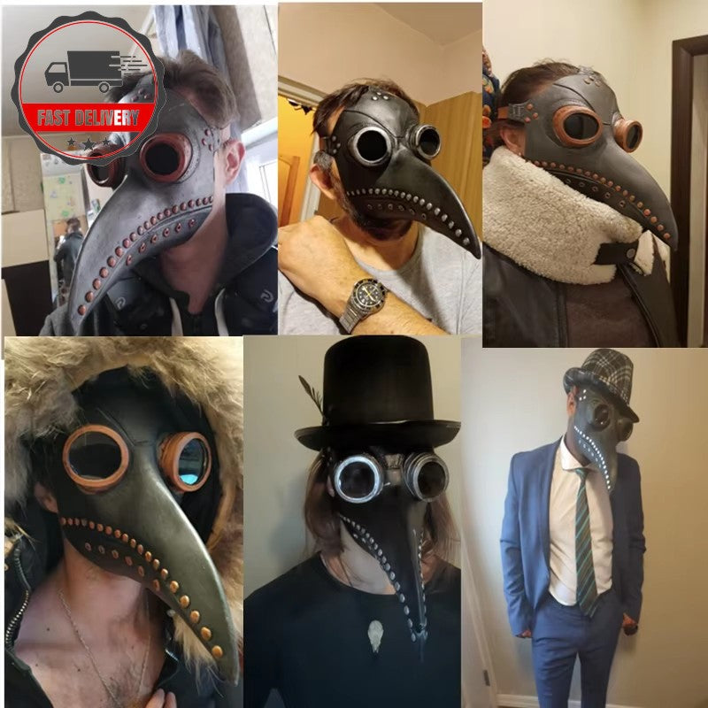 Halloween Plague Doctor Mask Cosplay Costume Set - Adult & Child Black Robe