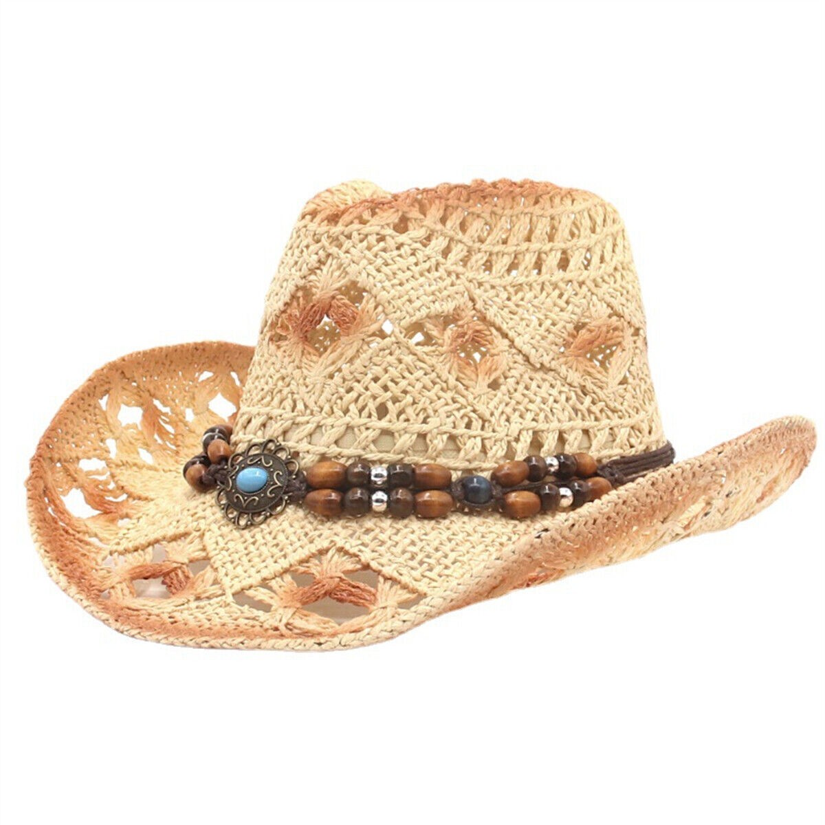 Mens Womens Straw Cowboy Hat Summer Sun Ladies Panama Natural Hats UK