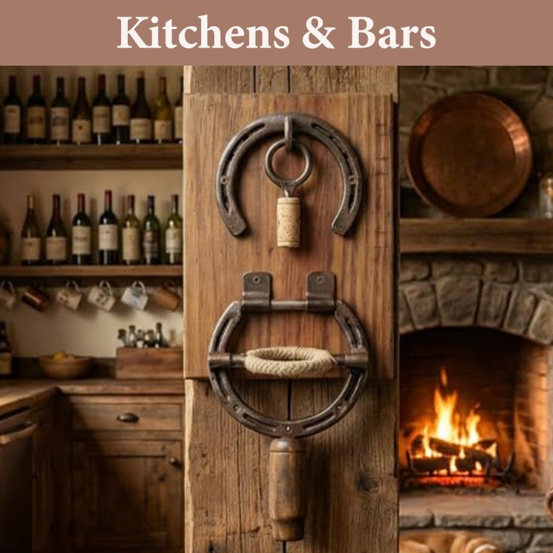 Rustic Horseshoe Wine Opener Corkscrew Wall Mounted
