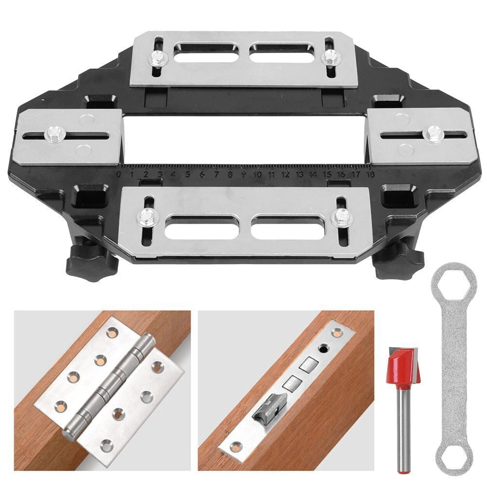Wooden Door Hinge Jig Lock Guide Plate Router Bit Woodworking Slotting Locator