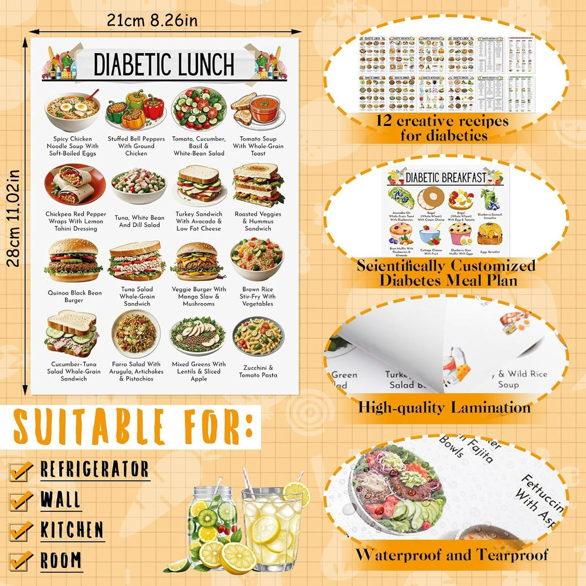 12PCS Laminated Diabetes Healthy Food List Meal Planning Reference Pamphlet