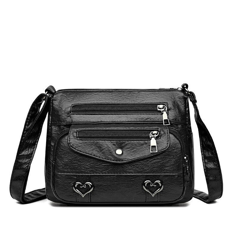 Retro Multi Pockets Crossbody Bag Soft PU Leather Shoulder Bag Purse For Women
