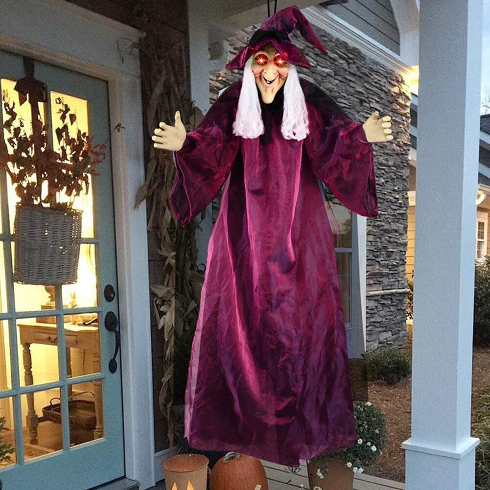 Life Size Witch with LED Eyes and Spooky Sounds Battery Powered for Garden Yard