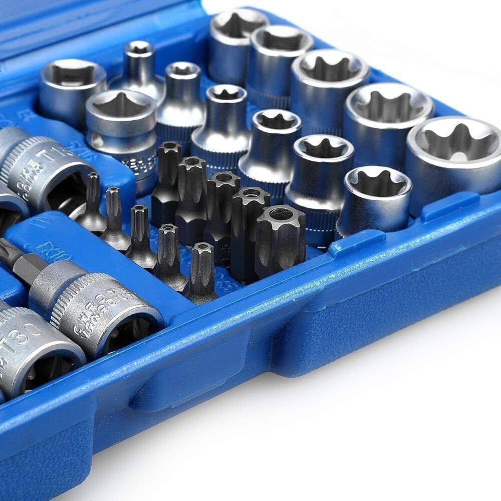 Torx Star Socket & Bit Set Male Female E & T Sockets with Torx Bits + Case 34pcs