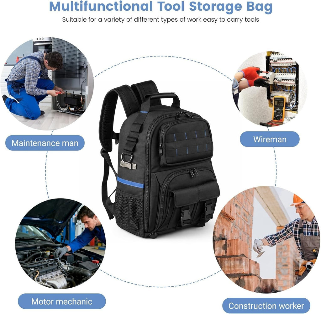 Heavy Duty Tool Backpack Professional Electrician Tool Bag with Organizer