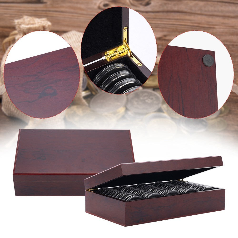 50pcs 46MM Coin Capsules Wooden Storage Box Holders Coin Collection Display Case
