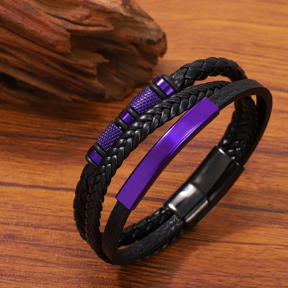 Stainless Steel Multi-colored Hand-woven Men's Leather Bracelet