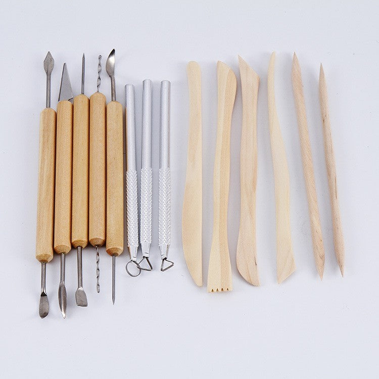 14Pcs Pottery Sculpting Tool Wood and Metal Modelling Clay Complete Tools Set
