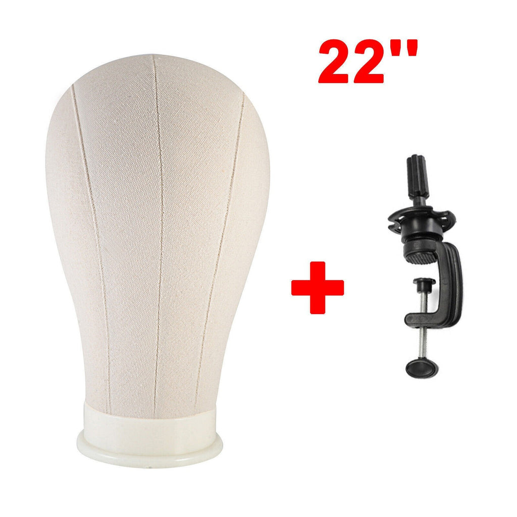 22" Canvas Block Mannequin Head with Table Clamp For Wig Making Display Stand UK