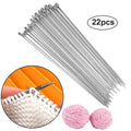 22Pcs Knitting Needle Set 2mm-8mm Stainless Steel Sewing Single Pointed 25cm