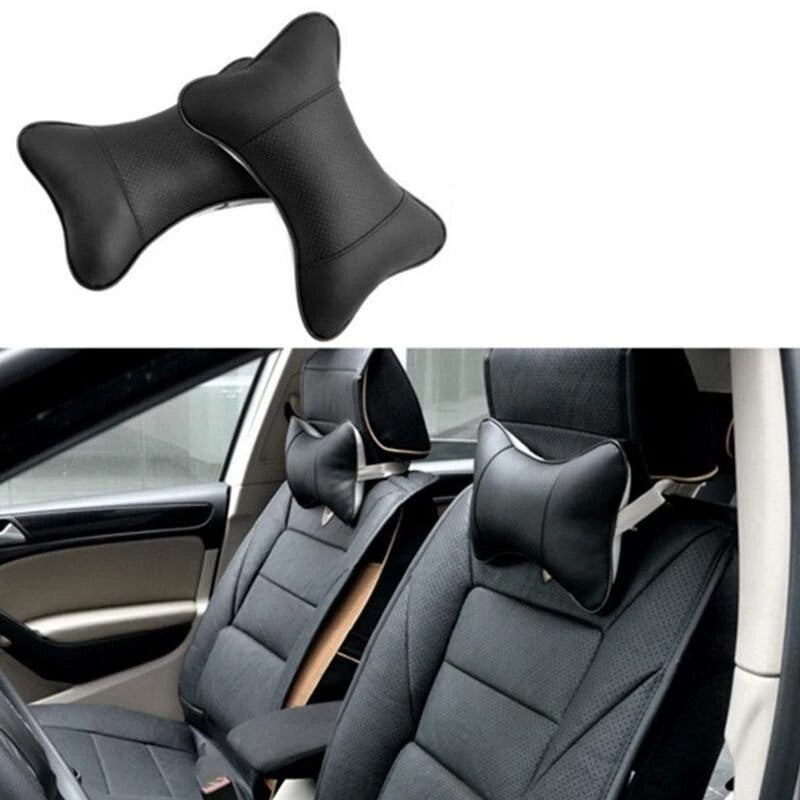 2x Auto Car Seat Head Neck Rest Leather Support Cushion Pad HeadRest Bone Pillow