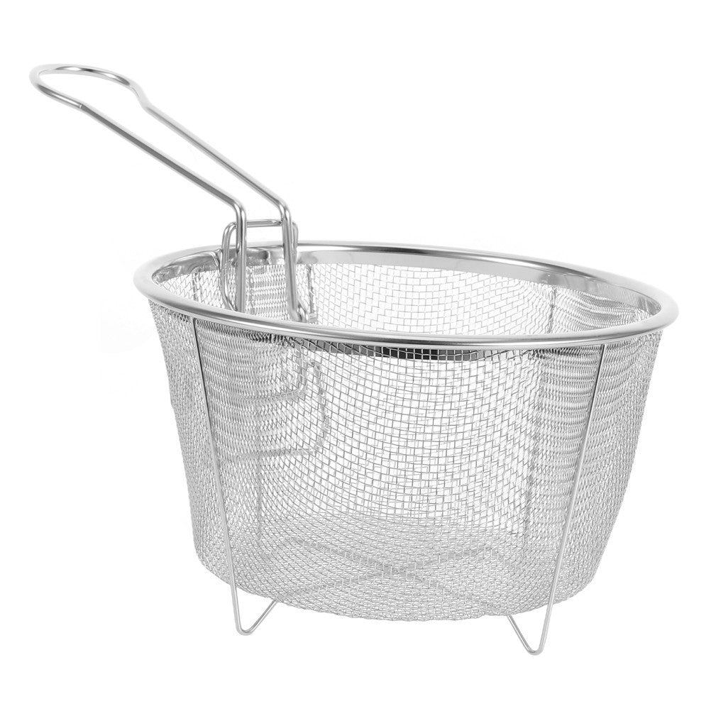 Round Stainless Steel Fryer Basket With Foldable Handle For Deep Frying Food