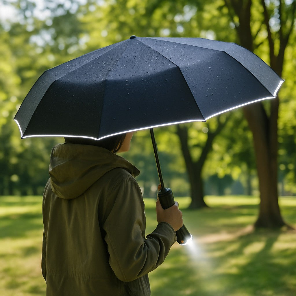 Sun Protection Umbrella with LED Flashlight - Automatic Folding & Waterproof