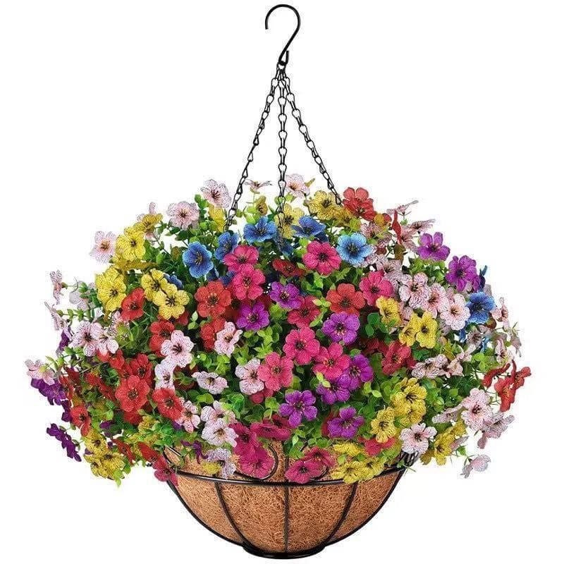 Outdoor Hanging Artificial Flower Basket Decorative Silk Plants for Garden Porch
