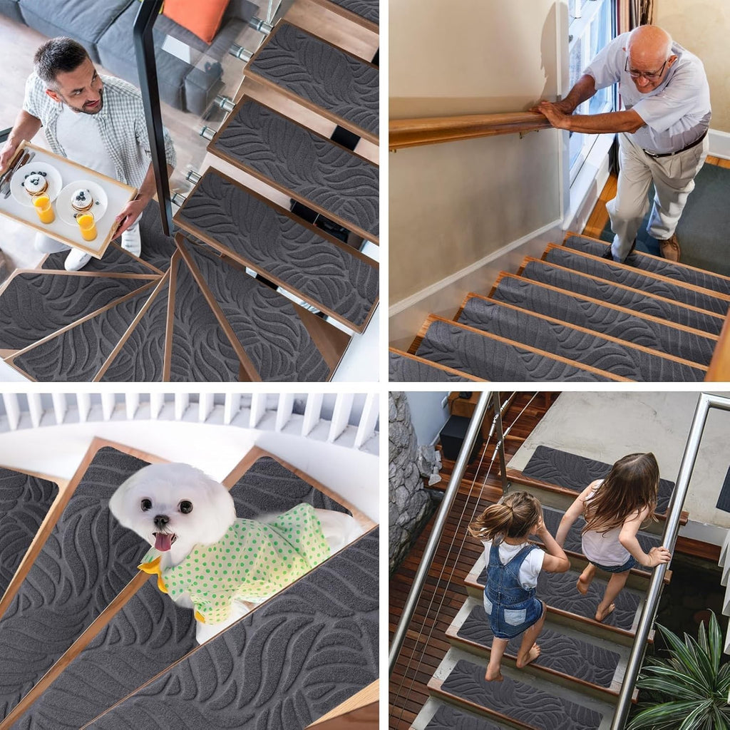 15Pcs Stair Pads Set Carpet Stair Treads Non Slip Adhesive Step Mats Home Decor