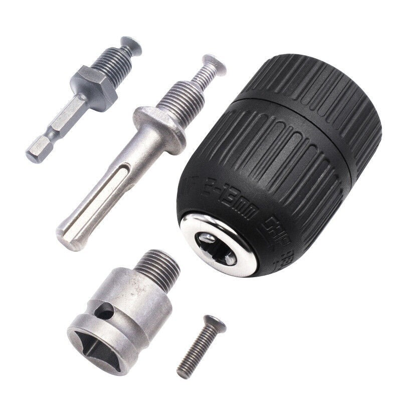 1/4" Hex Shank Impact Driver Adapter 2-13mm Keyless Drill Chuck Screwdriver Tool
