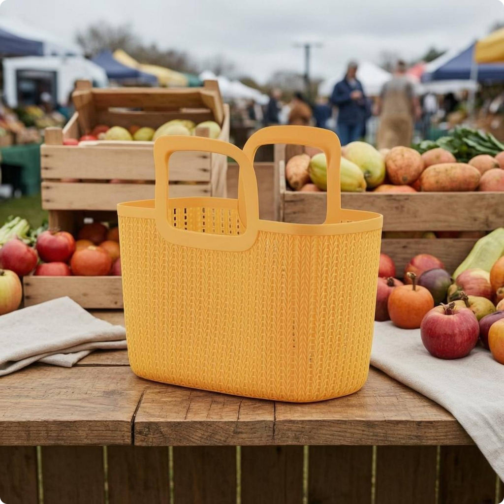 Rectangular Woven Basket Ventilated Plastic Hand Basket Deep