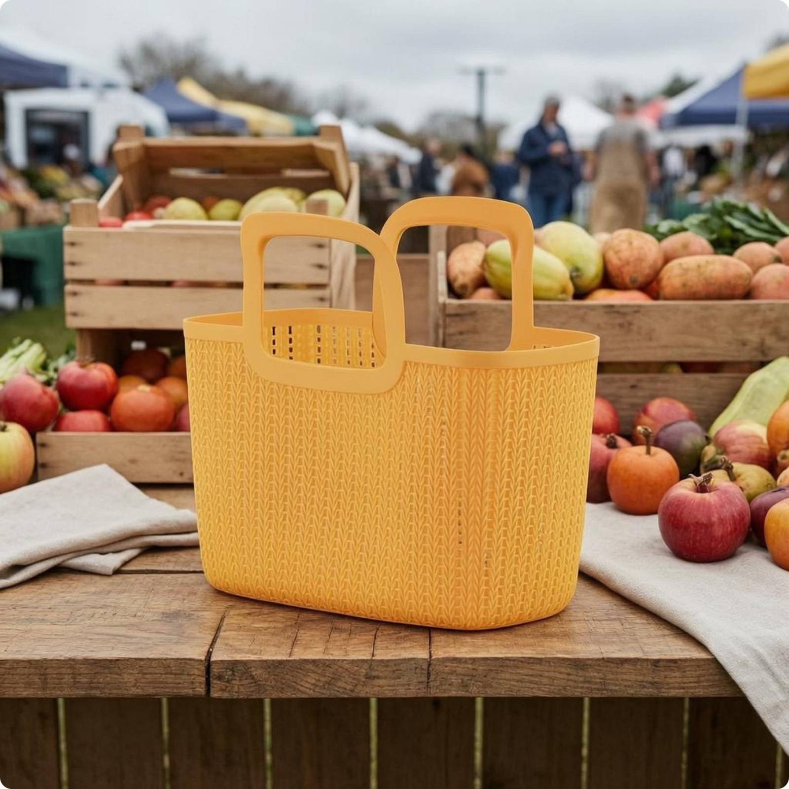 Rectangular Woven Basket Ventilated Plastic Hand Basket Deep