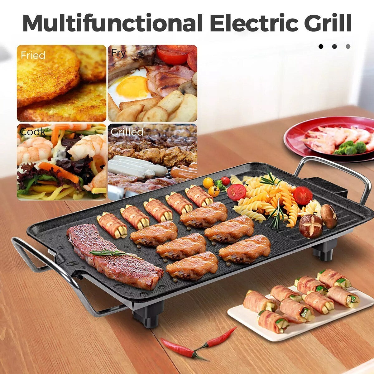 Electric Teppanyaki Table Top Grill Griddle BBQ Hot Plate Barbecue 40cmx23cm UK