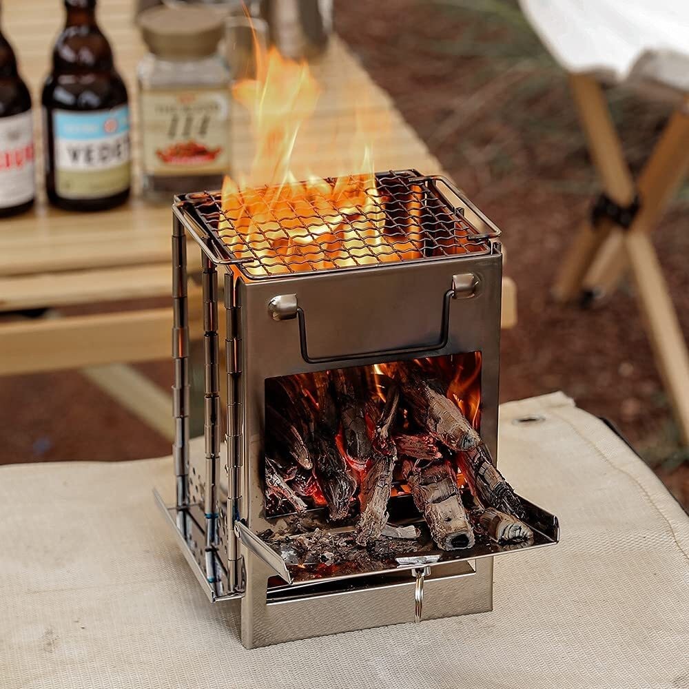 Wood Burning Stove Portable Foldable Grill Outdoor Camping Cookware Barbecue BBQ