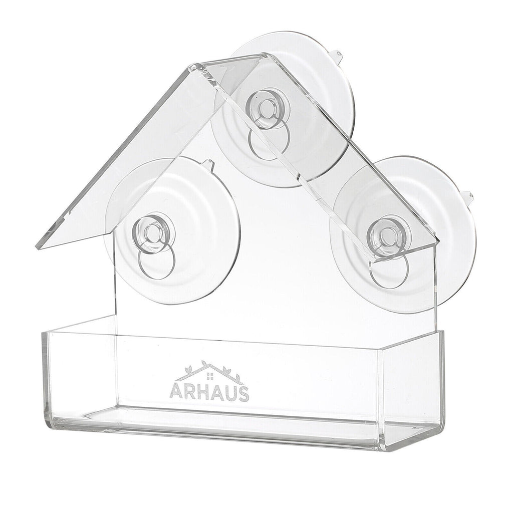 2 Glass Window Bird Feeder Stations Seed Mealworm Suction Cups Clear Perspex