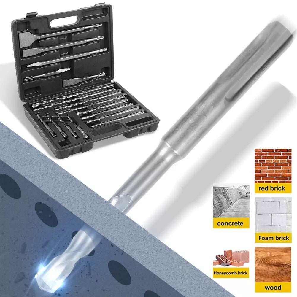 SDS Plus Rotary Hammer Drill & Chisel Bit Set Masonry Concrete Tile Brick 17PCS