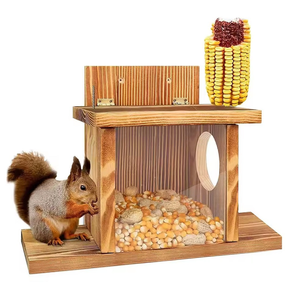 Carbonized Wood Squirrel Feeder Durable Squirrel House Box for Backyard Garden~