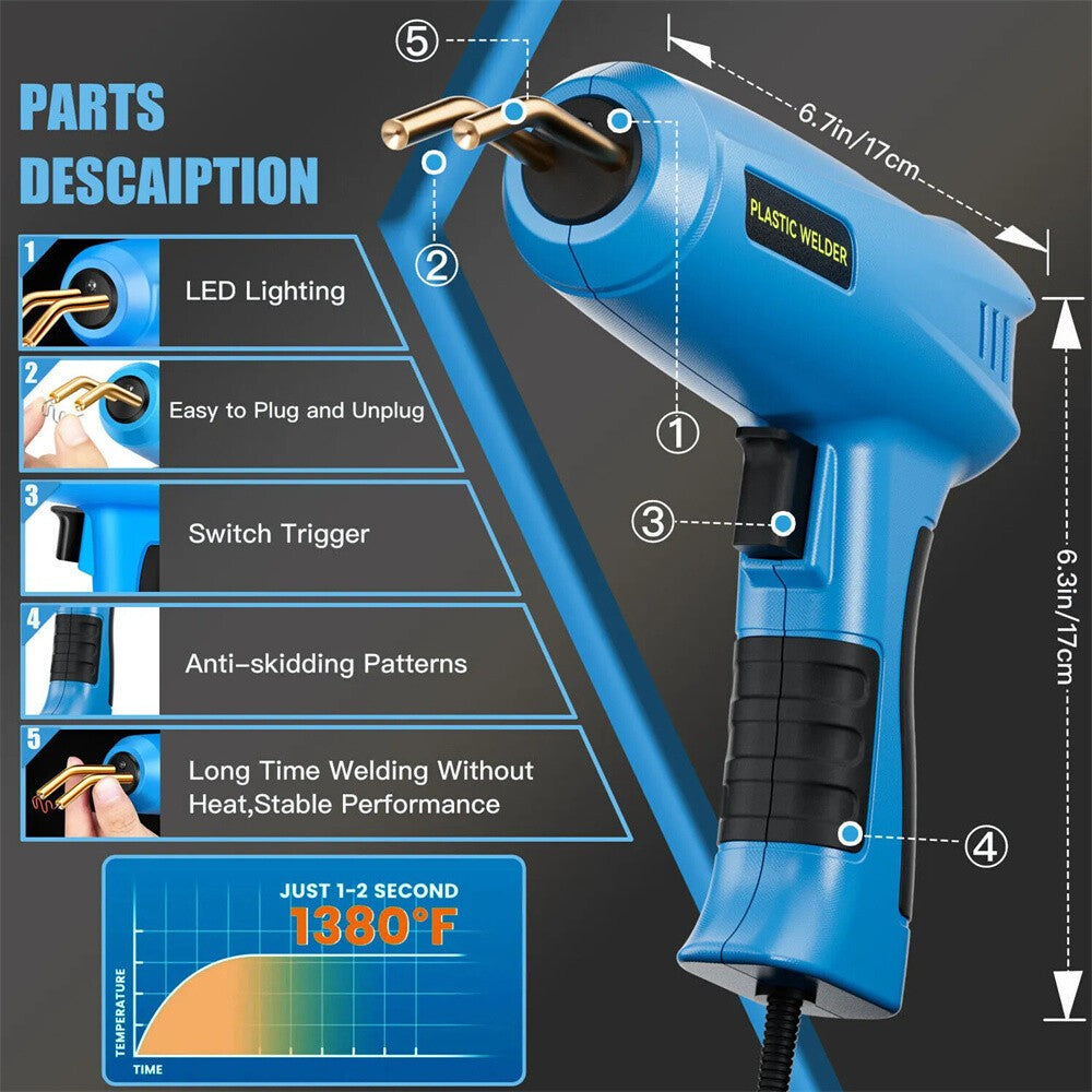 200W Hot Stapler Plastic Repair Welder Car Bumper Welding Machine Kit 1200Staple