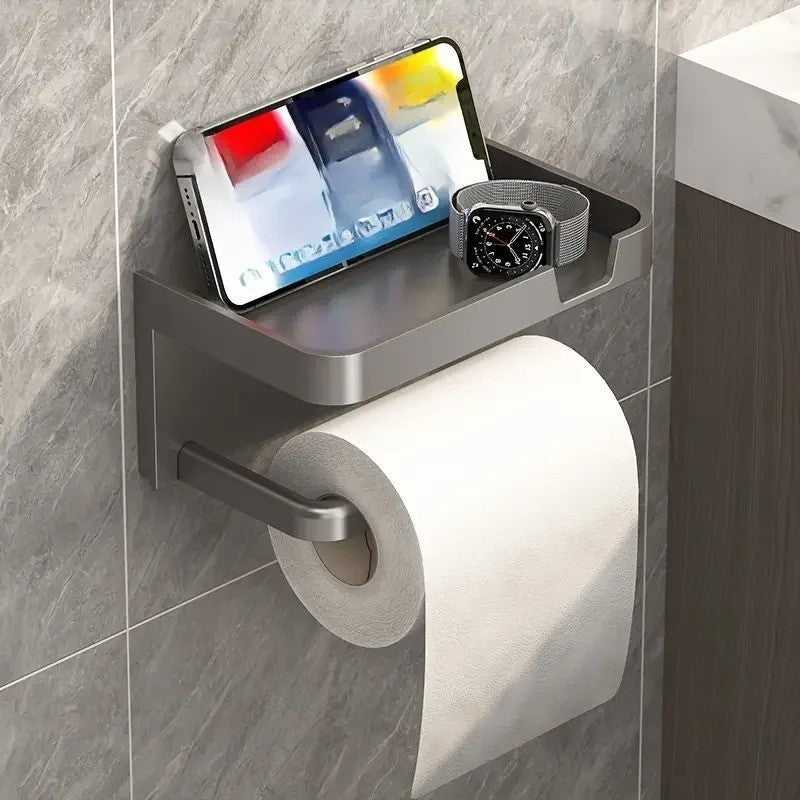 Home Bathroom Wall Mounted Toilet Roll Paper Holder Shelf Phone Stand Organizer