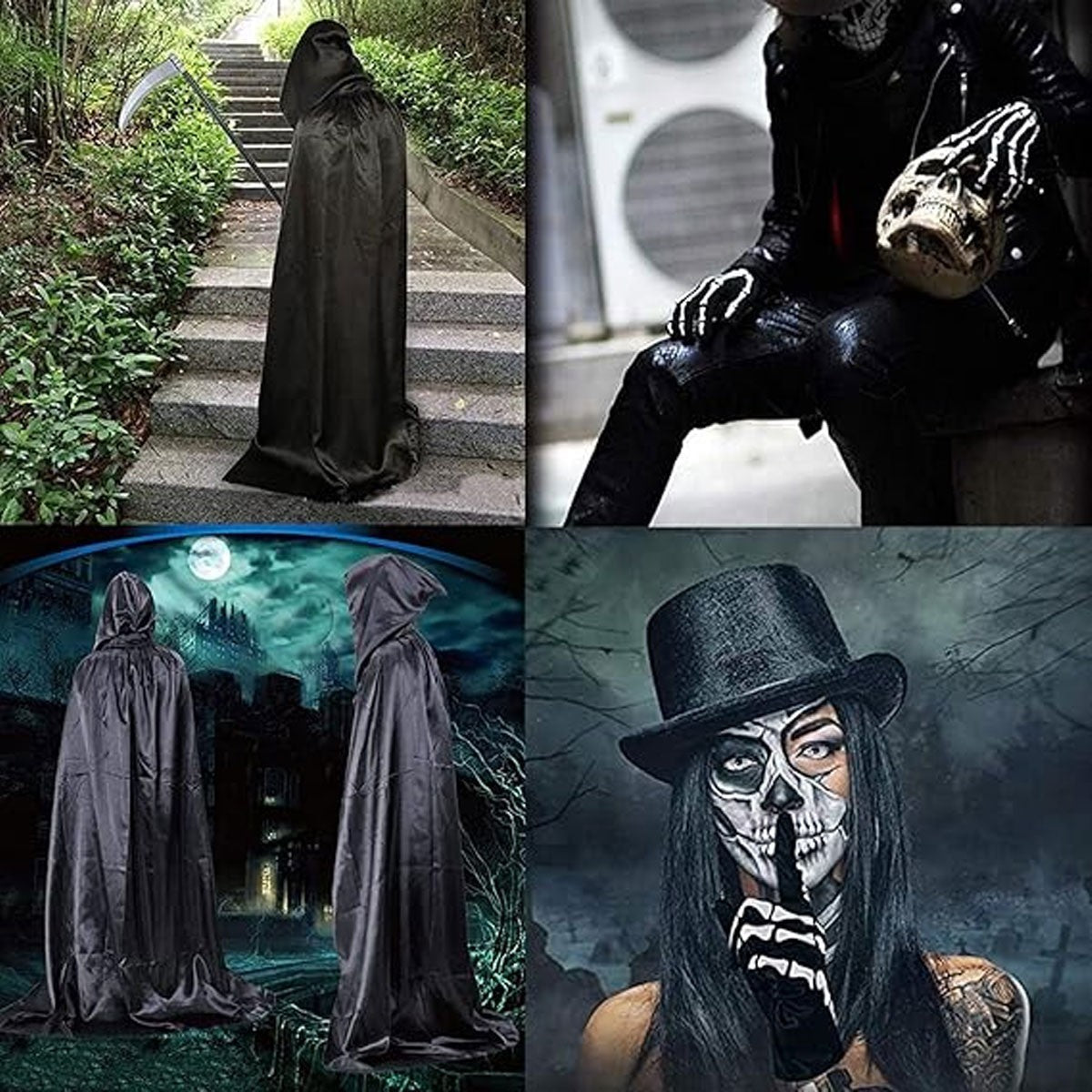 2026 New Adult Grim Reaper Costume Black Hooded Cloak Mask Gloves Scythe Set UK