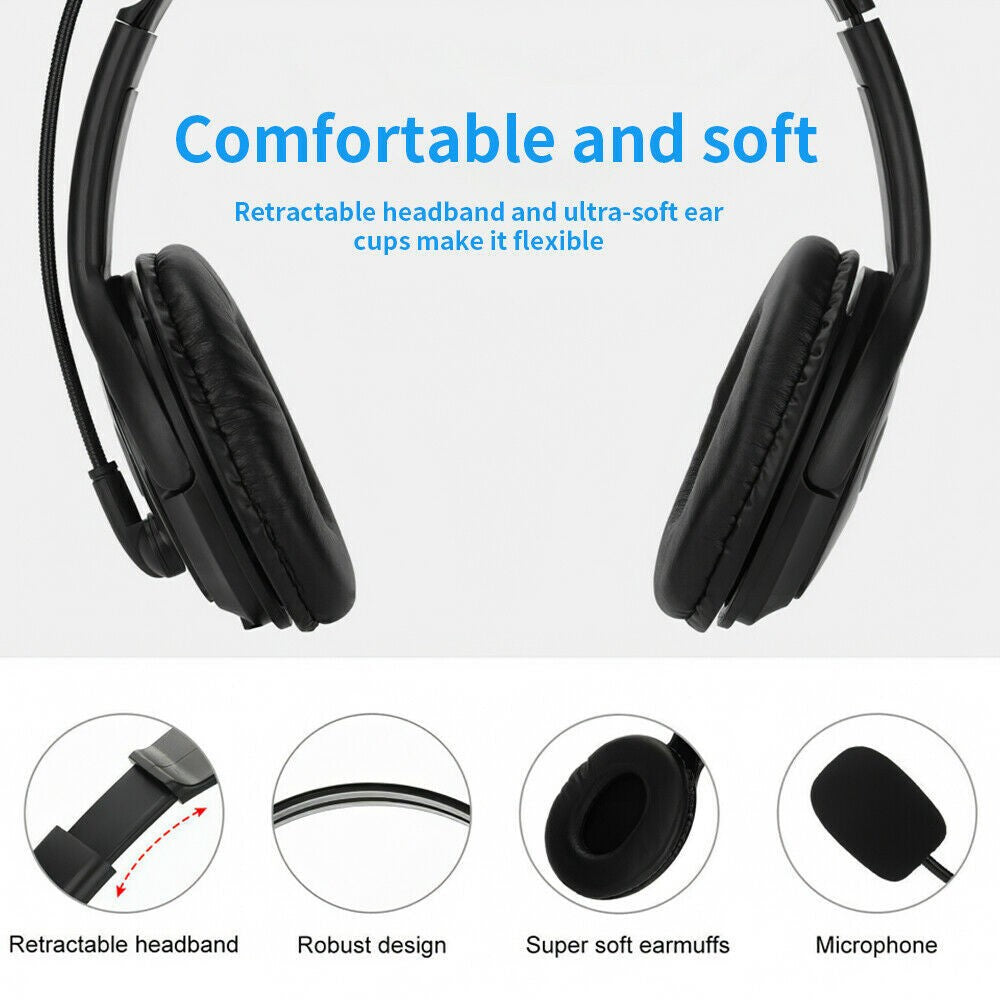 USB Headphones with Microphone Noise Cancelling Headset for PC Skype Laptop UK