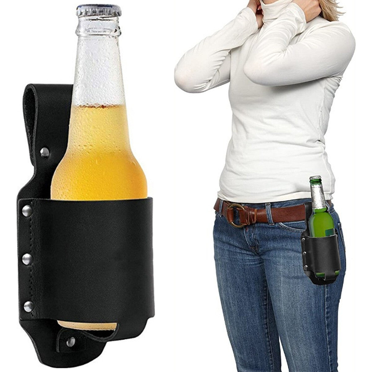 Wine Beverage Can Holder Cowboy Beer Holster Belt Leather Soda Bottle Pouch