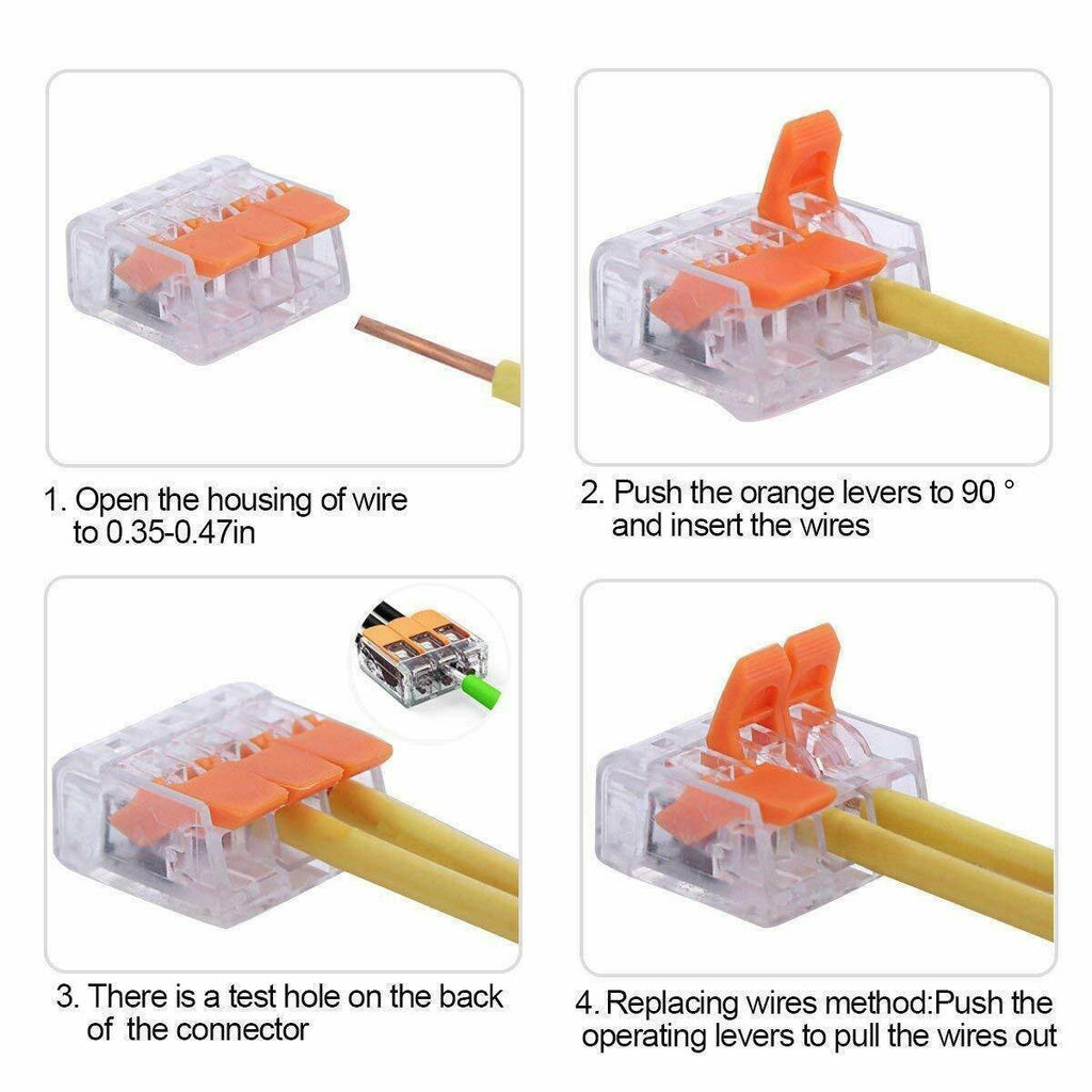 90x For Wago 221 Electrical Connectors Wire Block Clamp Terminal Cable Reusable-