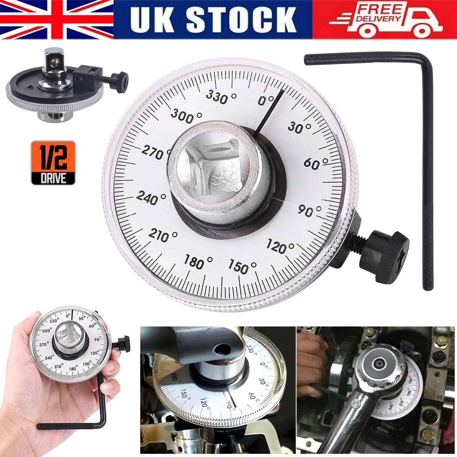 Professional Torque Angle Gauge Easy Read Face For Socket Ratchets 1/2" Drive UK
