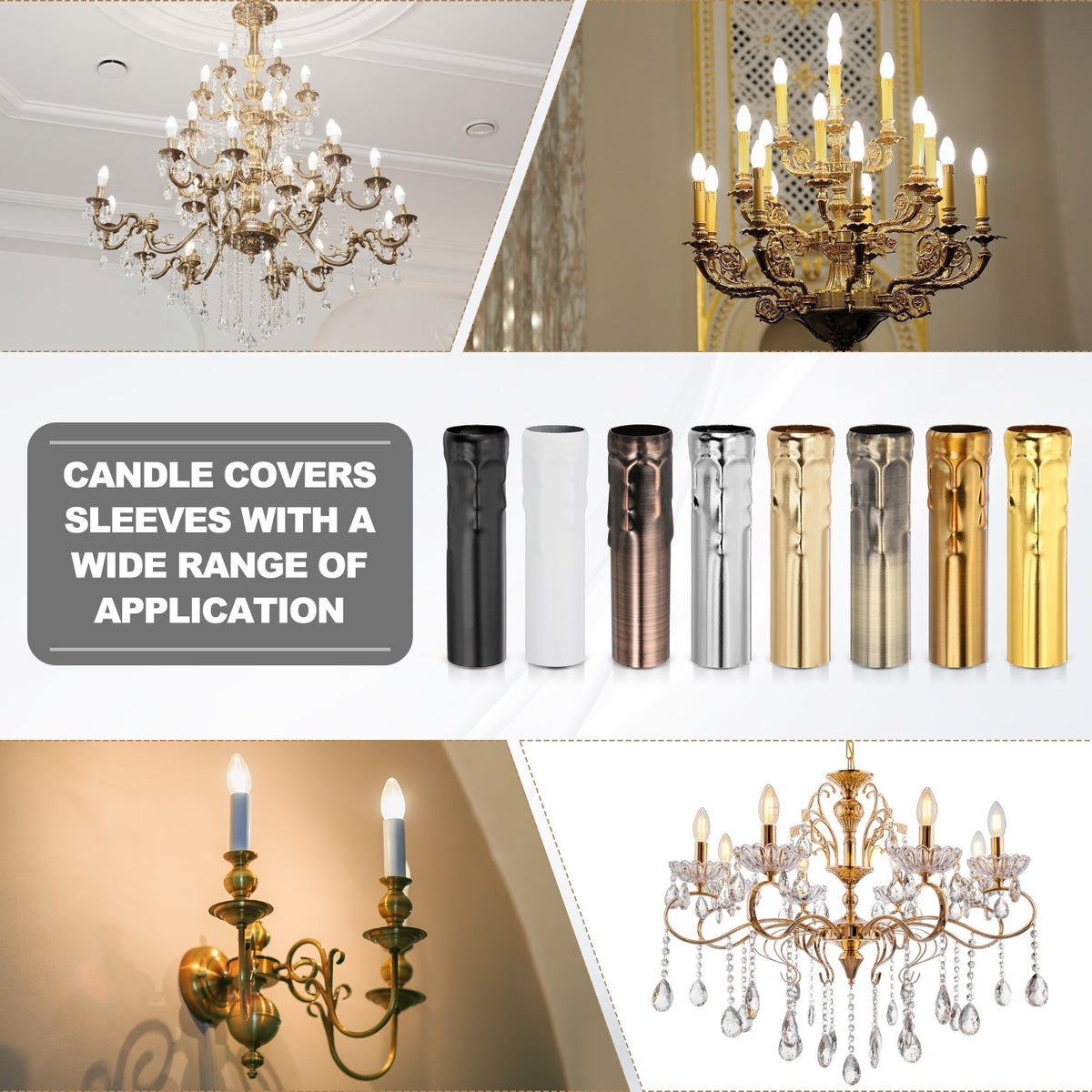 5 Pcs 3.15" Tall Metal E14 Candle Covers Sleeves, Swimming Gold